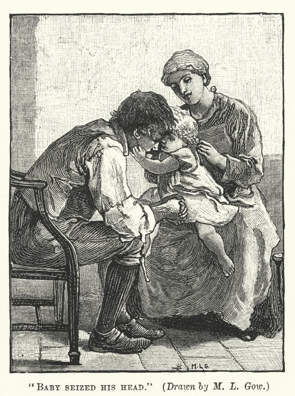 Silas Marner - Vauva tarttui päähän (kaiverrus) tekijältä Mary L. Gow