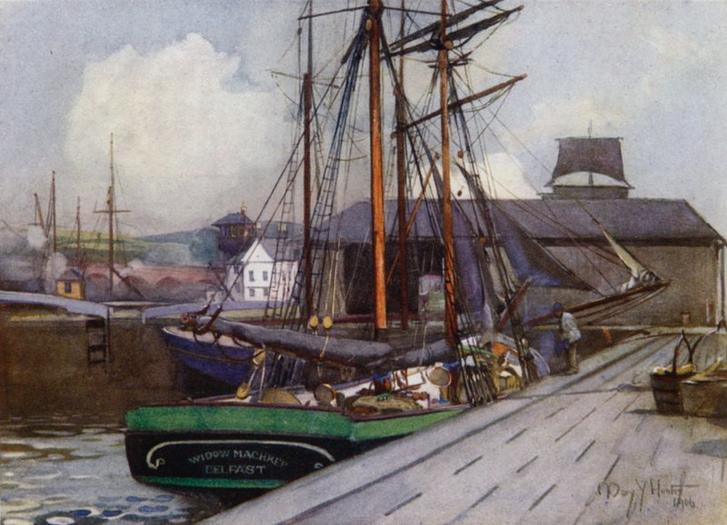 Sisäänkäynti Clyden ja Forth Canalille, Keilailu (värilitho) tekijältä Mary Young Hunter