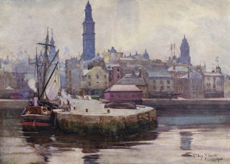 West Harbour, Greenock (väri litho) tekijältä Mary Young Hunter