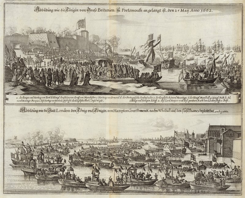 Yleisöä kokoontuu kuninkaallisiin Britanniaan vuonna 1662 tekijältä Mattaus the Younger Merian