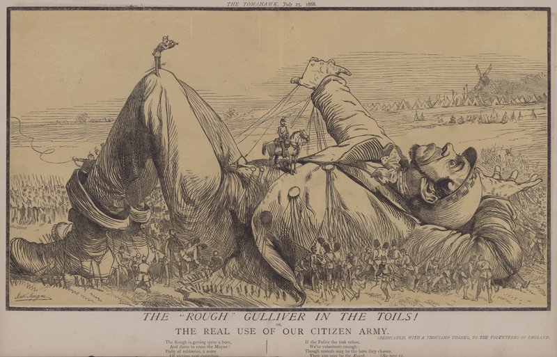 Rough Gulliver in the Toils! tai Kansalaisarmeijamme todellinen käyttö (väri litho) tekijältä Matthew