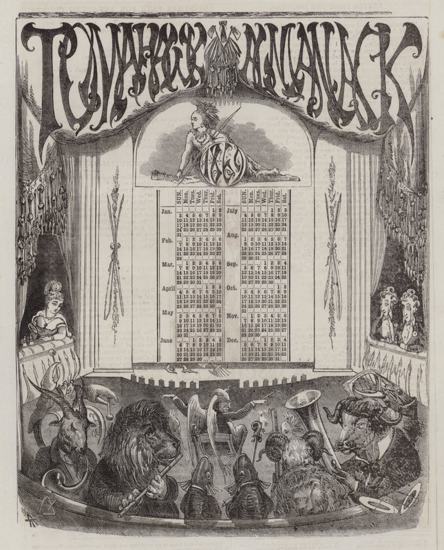 Tomahawk Almanakka vuodelle 1869 (väri litho) tekijältä Matthew
