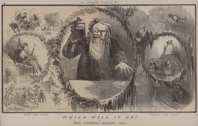 Kumpi se tulee olemaan? tai Lontoon kausi 1868-9 (väri litho) tekijältä Matthew