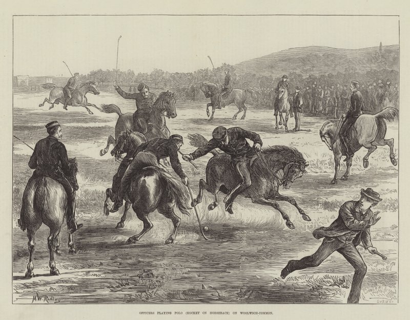 Upseerit, jotka pelaavat Poloa (Hockey on Horseback) Woolwich-Commonilla tekijältä Matthew White Ridley