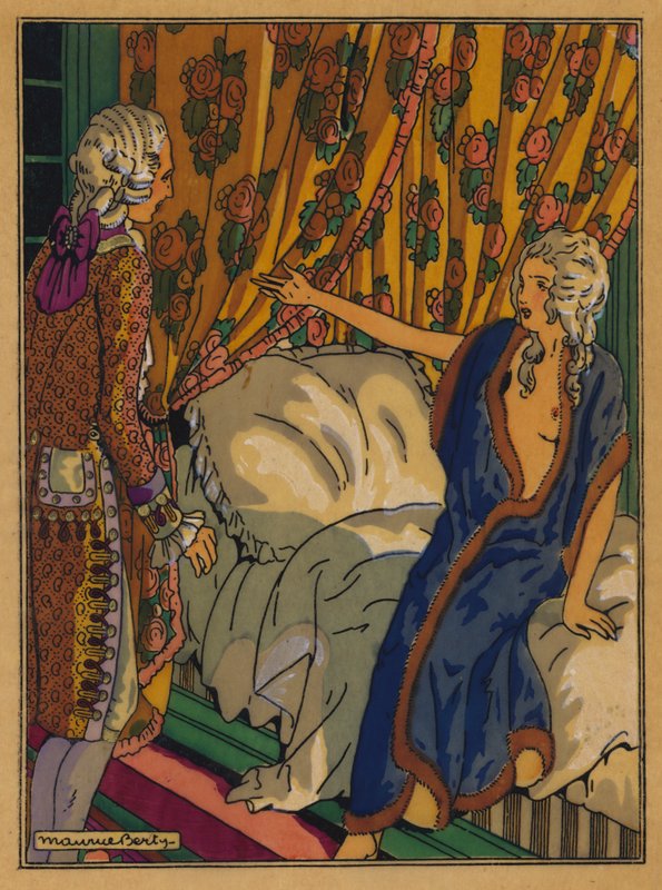 Kuvitus Les Liaisons Dangereusesille, kirjoittanut Choderlos De Laclos (väri litho) tekijältä Maurice Berty