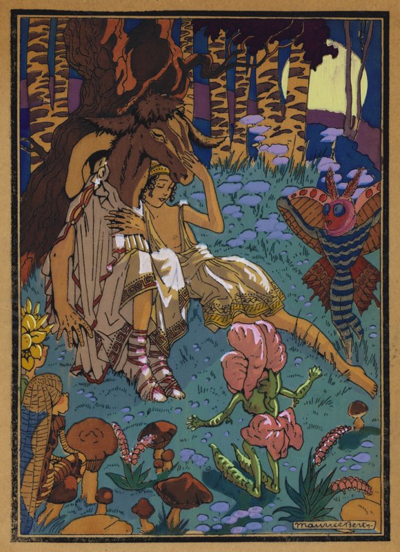 Kuvitus Shakespearen Kesäyön unelmaan (värilitho) tekijältä Maurice Berty