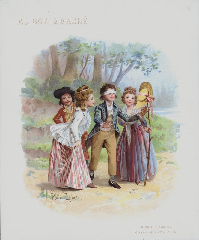 Piilosta, Louis XVI:n ajan puvut (chromolitho) tekijältä Maurice Leloir