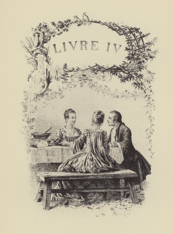 Kuvitus kirjaan IV Jean-Jacques Rousseaun tunnustukset (kaiverrus) tekijältä Maurice Leloir