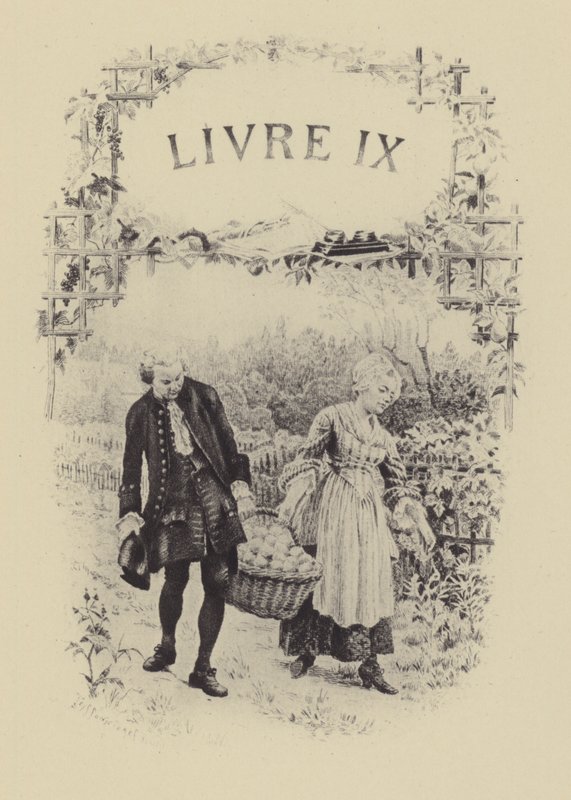 Kuvitus kirjaan IX Jean-Jacques Rousseaun tunnustuksista (kaiverrus) tekijältä Maurice Leloir