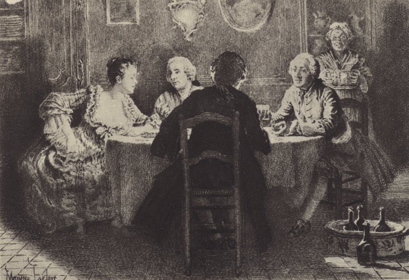 Kuvitus kirjaan VIII Jean-Jacques Rousseaun tunnustukset (kaiverrus) tekijältä Maurice Leloir