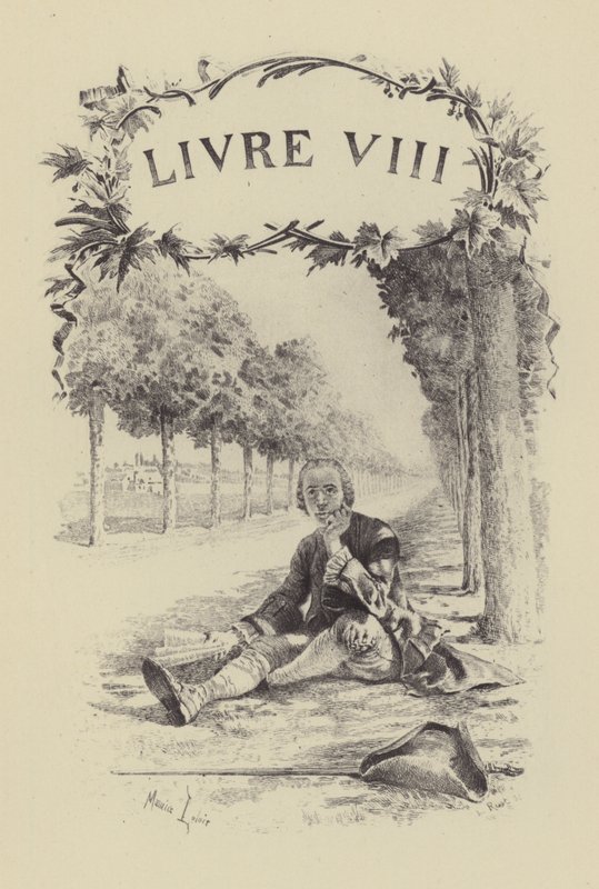 Kuvitus kirjaan VIII Jean-Jacques Rousseaun tunnustukset (kaiverrus) tekijältä Maurice Leloir