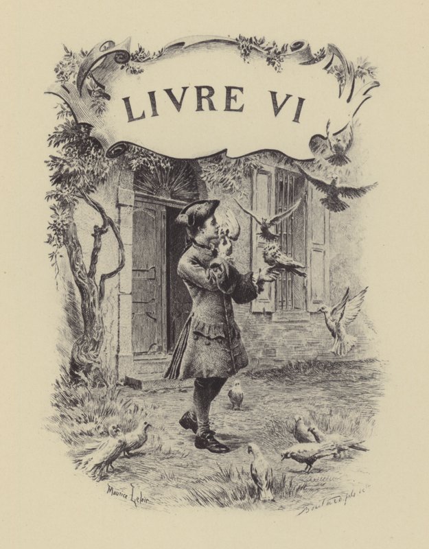 Kuvitus kirjaan VI Jean-Jacques Rousseaun tunnustuksista (kaiverrus) tekijältä Maurice Leloir