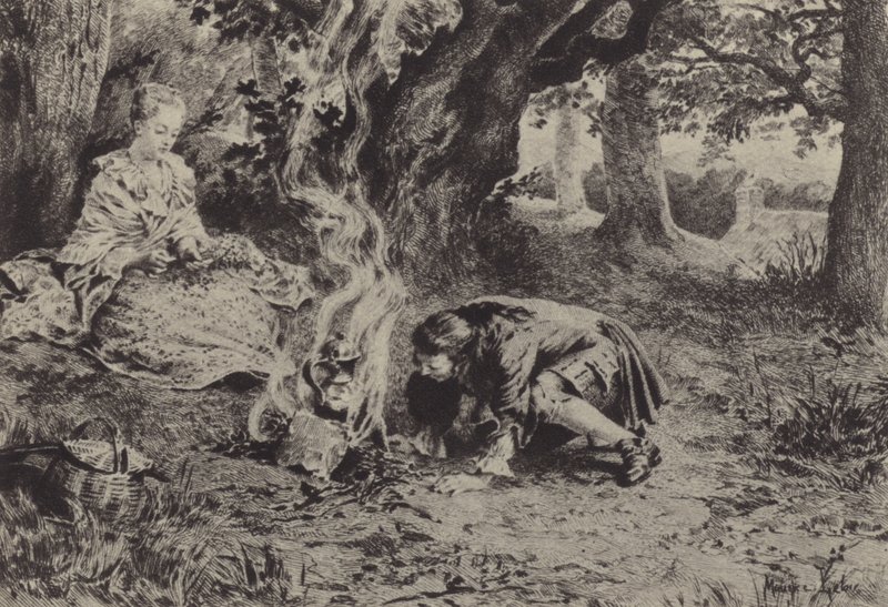 Kuvitus kirjaan VI Jean-Jacques Rousseaun tunnustuksista (kaiverrus) tekijältä Maurice Leloir