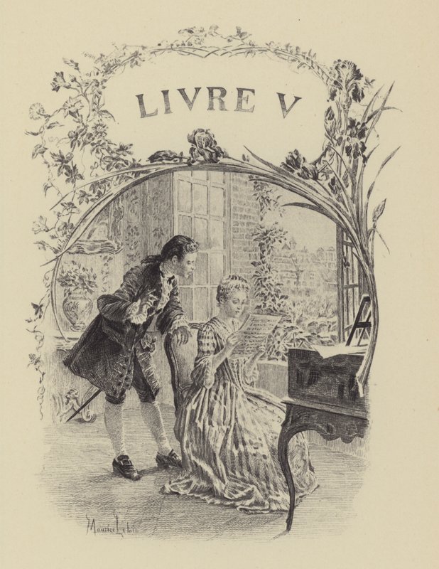 Kuvitus kirjaan V kirjaan Jean-Jacques Rousseaun tunnustukset (kaiverrus) tekijältä Maurice Leloir