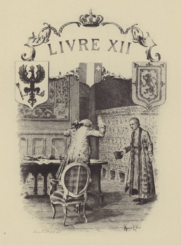 Kuvitus kirjaan XII Jean-Jacques Rousseaun tunnustuksista (kaiverrus) tekijältä Maurice Leloir