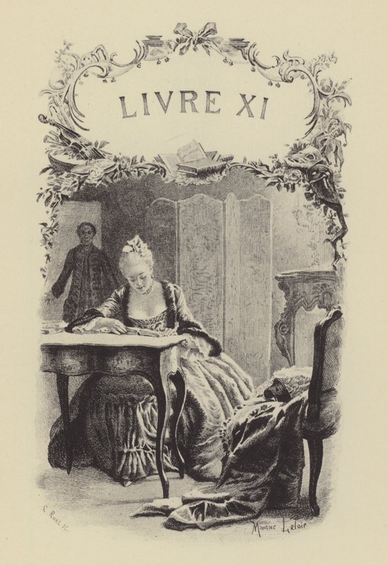 Kuvitus kirjaan XI Jean-Jacques Rousseaun tunnustuksista (kaiverrus) tekijältä Maurice Leloir