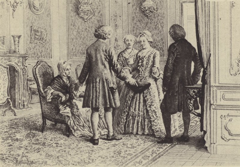 Kuvitus kirjaan XI Jean-Jacques Rousseaun tunnustuksista (kaiverrus) tekijältä Maurice Leloir