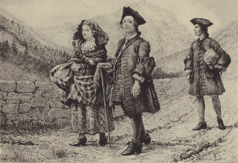Jean-Jacques Rousseau tiellä kahden seuralaisen kanssa (syväpaino) tekijältä Maurice Leloir