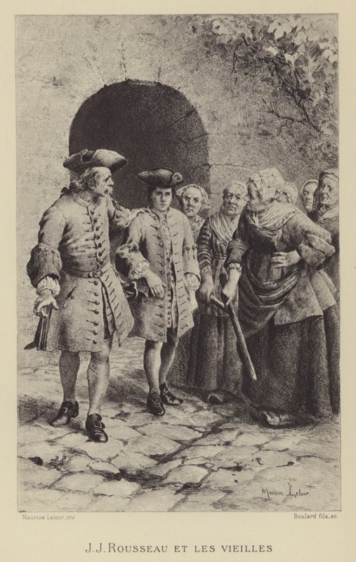 Jean-Jacques Rousseau vanhojen naisten kanssa (syväpaino) tekijältä Maurice Leloir