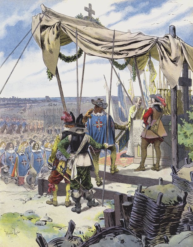 Richelieu viettää messua La Rochellen leirillä tekijältä Maurice Leloir