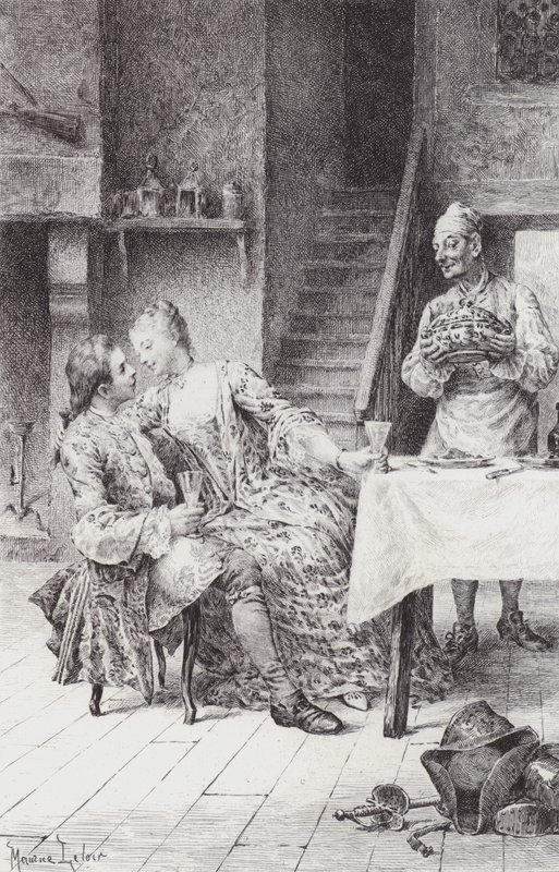 Kohtaus Manon Lescautista (kaiverrus) tekijältä Maurice Leloir