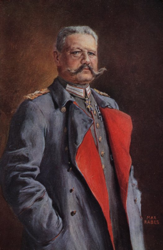 Kenttämarsalkka Paul von Hindenburg, Saksan armeijan komentaja ensimmäisessä maailmansodassa (väri litho) tekijältä Max Rabes