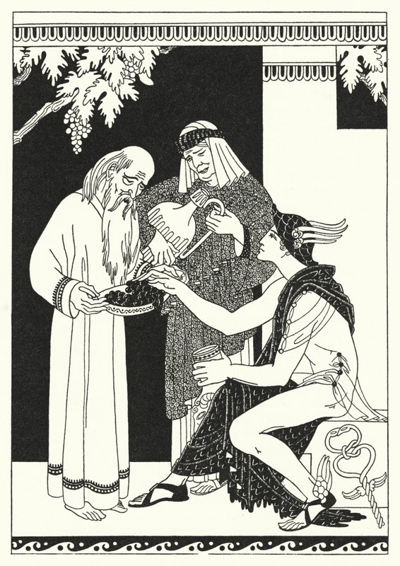 "Miksi, äiti Baucis, se on juhla!" huudahti Quicksilver (väri litho) tekijältä Merlyn Mann