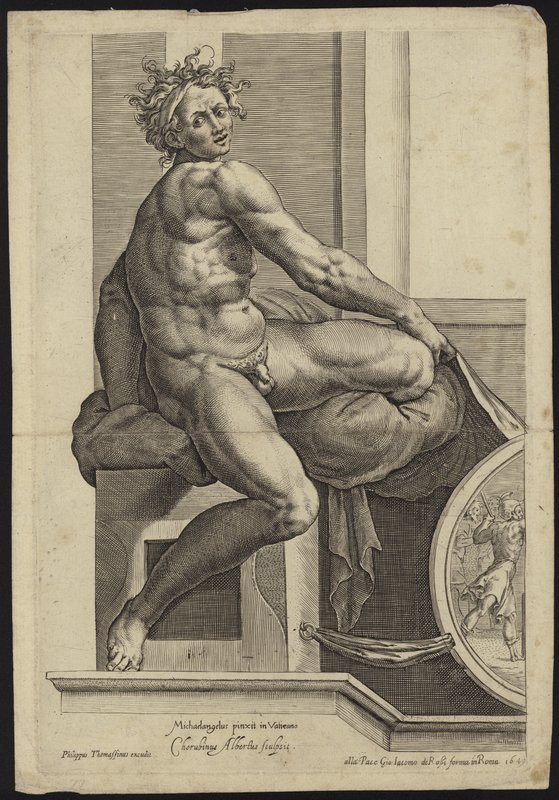 Figuuri Vatikaanin Sikstuksen kappelin freskosta tekijältä Michelangelo Buonarroti