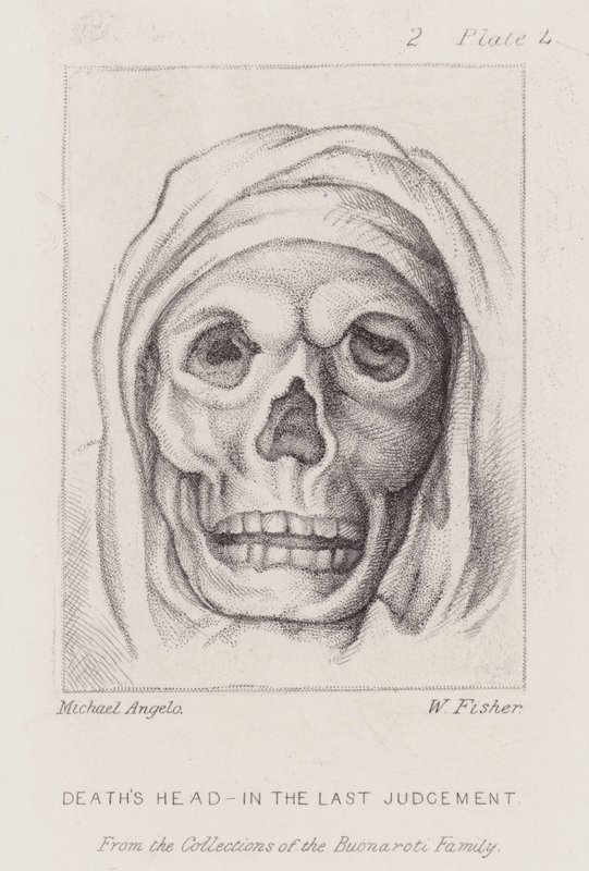 Kuoleman pää, viimeisessä tuomiossa (etsaus) tekijältä Michelangelo (after) Buonarroti