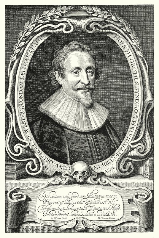 Hugo Grotius, hollantilainen juristi, teologi; filosofi ja kirjailija (kaiverrus) tekijältä Michiel Jansz. van (after) Miereveld