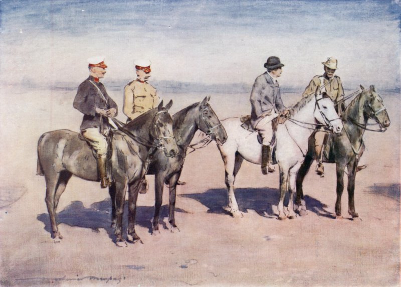 Sir Alfred Milner haastattelee CIV:n eversti Cholmondeleyta tekijältä Mortimer Ludington Menpes