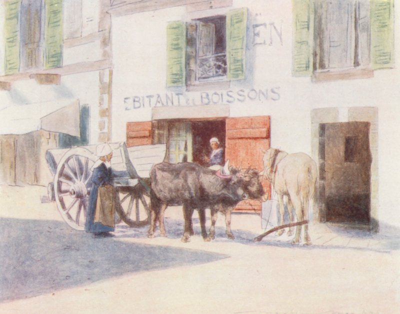 Hiekkakärry laiturilla, Pont-Aven (värilitografia) tekijältä Mortimer Ludington Menpes