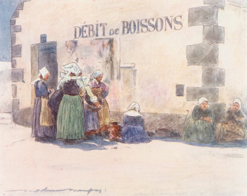 Debit de Boissons (värillinen litografia) tekijältä Mortimer Ludington Menpes