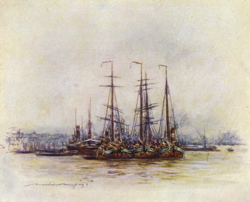Hollannin proomut lähellä tornia tekijältä Mortimer Ludington Menpes