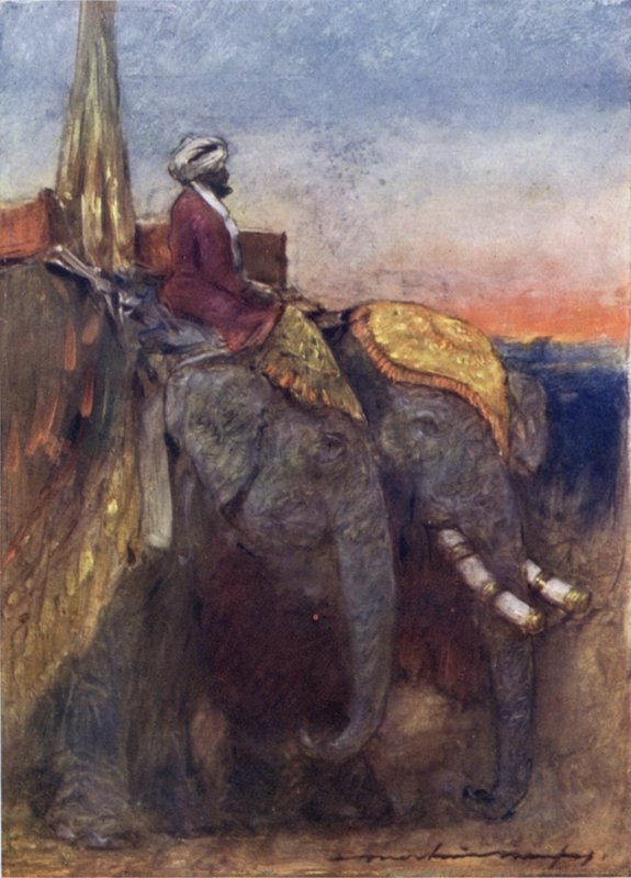 Jaipur Elephants (väri litho) tekijältä Mortimer Ludington Menpes
