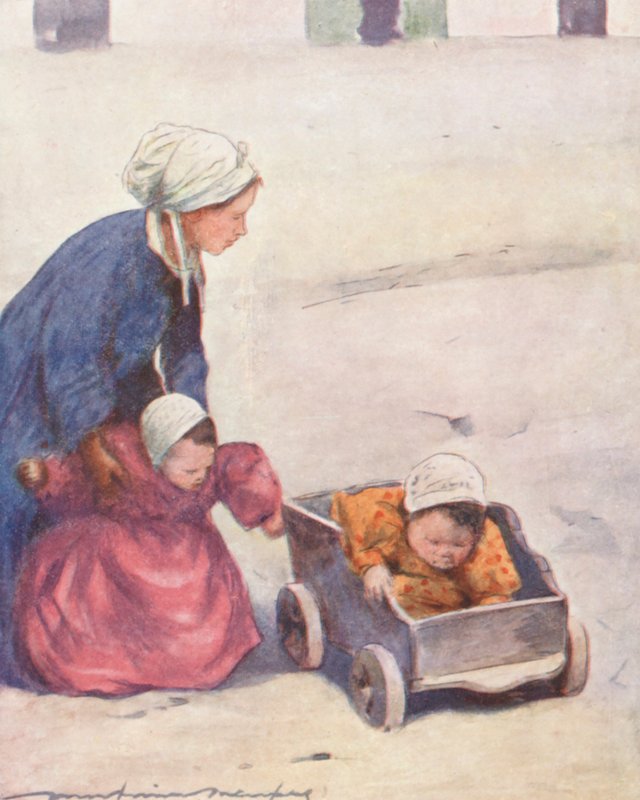 Minding the Babies (värillinen litografia) tekijältä Mortimer Ludington Menpes