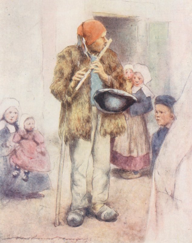 The Blind Piper (värilitografia) tekijältä Mortimer Ludington Menpes