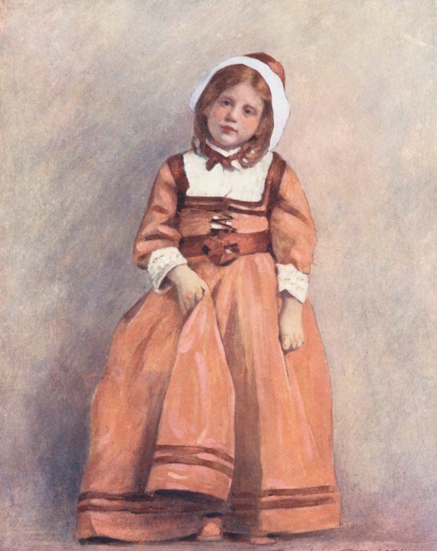 Maailman lapset: American, The Salmon Gown (värilitografia). tekijältä Mortimer Ludington Menpes