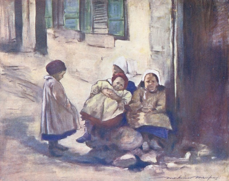 Maailman lapset: Breton, A Family (värilitografia). tekijältä Mortimer Ludington Menpes