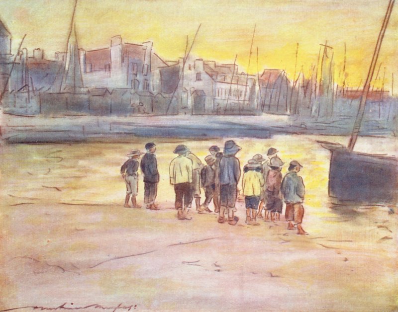Maailman lapset: Breton, Concarneaussa (värilitografia). tekijältä Mortimer Ludington Menpes