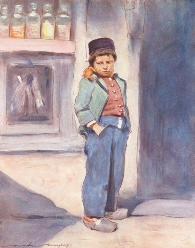 Maailman lapset: Breton, Hard Up (värilitografia). tekijältä Mortimer Ludington Menpes