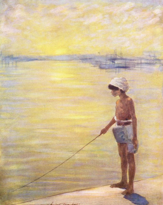 Maailman lapset: Cingalese, Kalastus (värilitografia). tekijältä Mortimer Ludington Menpes