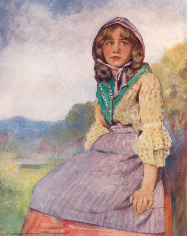 Maailman lapset: English, Country Girl (värilitografia): English, Country Girl (värilitografia) tekijältä Mortimer Ludington Menpes