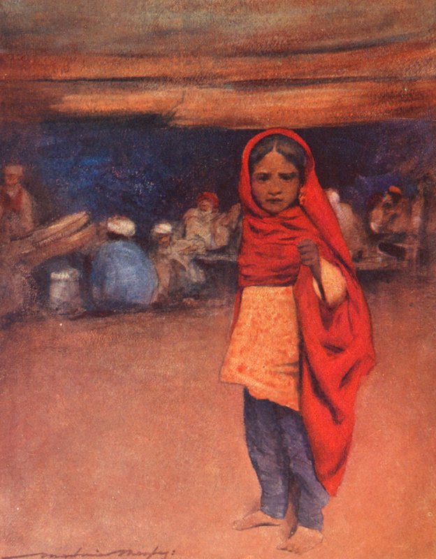Maailman lapset: Indian, The End of the Day (värillinen litografia). tekijältä Mortimer Ludington Menpes