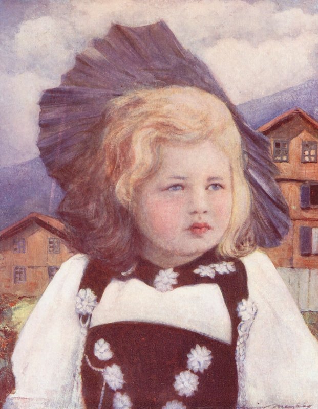 Maailman lapset: Interlakenin vauva (värilitografia). tekijältä Mortimer Ludington Menpes