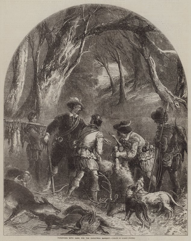 Metsämiehet pelin kanssa joulujuhlaan tekijältä Myles Birket Foster