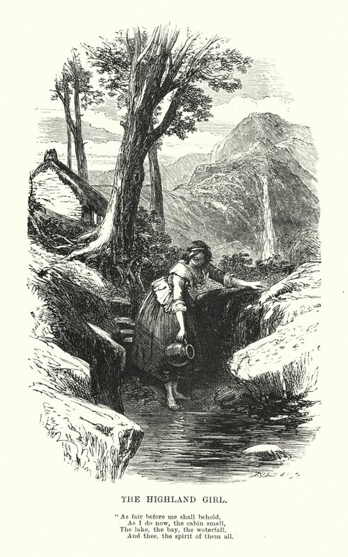 William Wordsworth: Highland Girl (kaiverrus) tekijältä Myles Birket (after) Foster