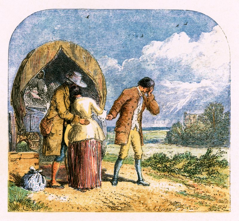 Kuvitus "Autioitu kylä" tekijältä Myles Birket Foster