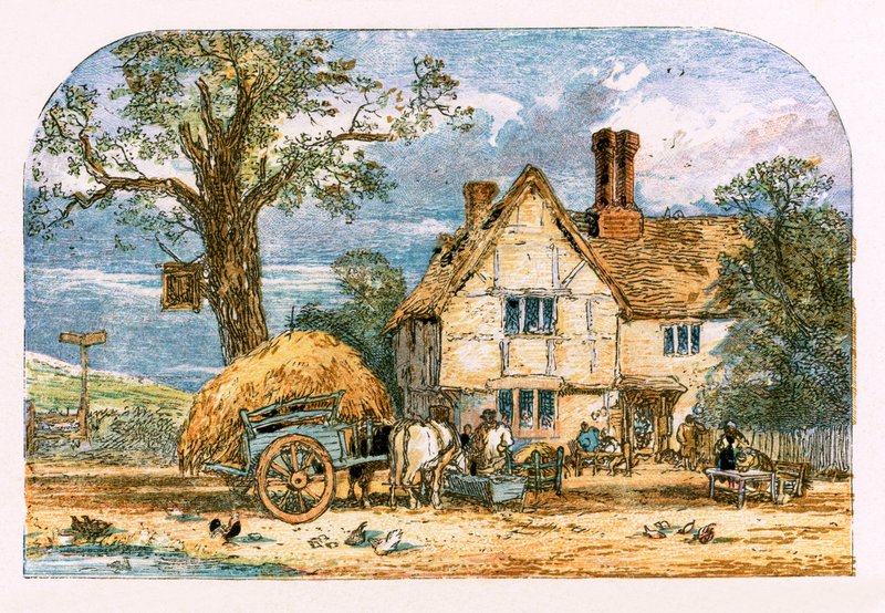 Kuvitus "Autioitu kylä" tekijältä Myles Birket Foster