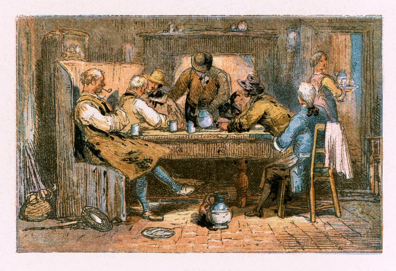Kuvitus "Autioitu kylä" tekijältä Myles Birket Foster